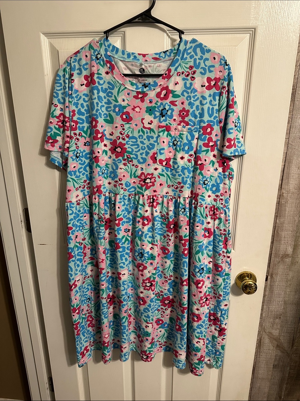 Casual Floral Midi Dress in Blue and Pink
